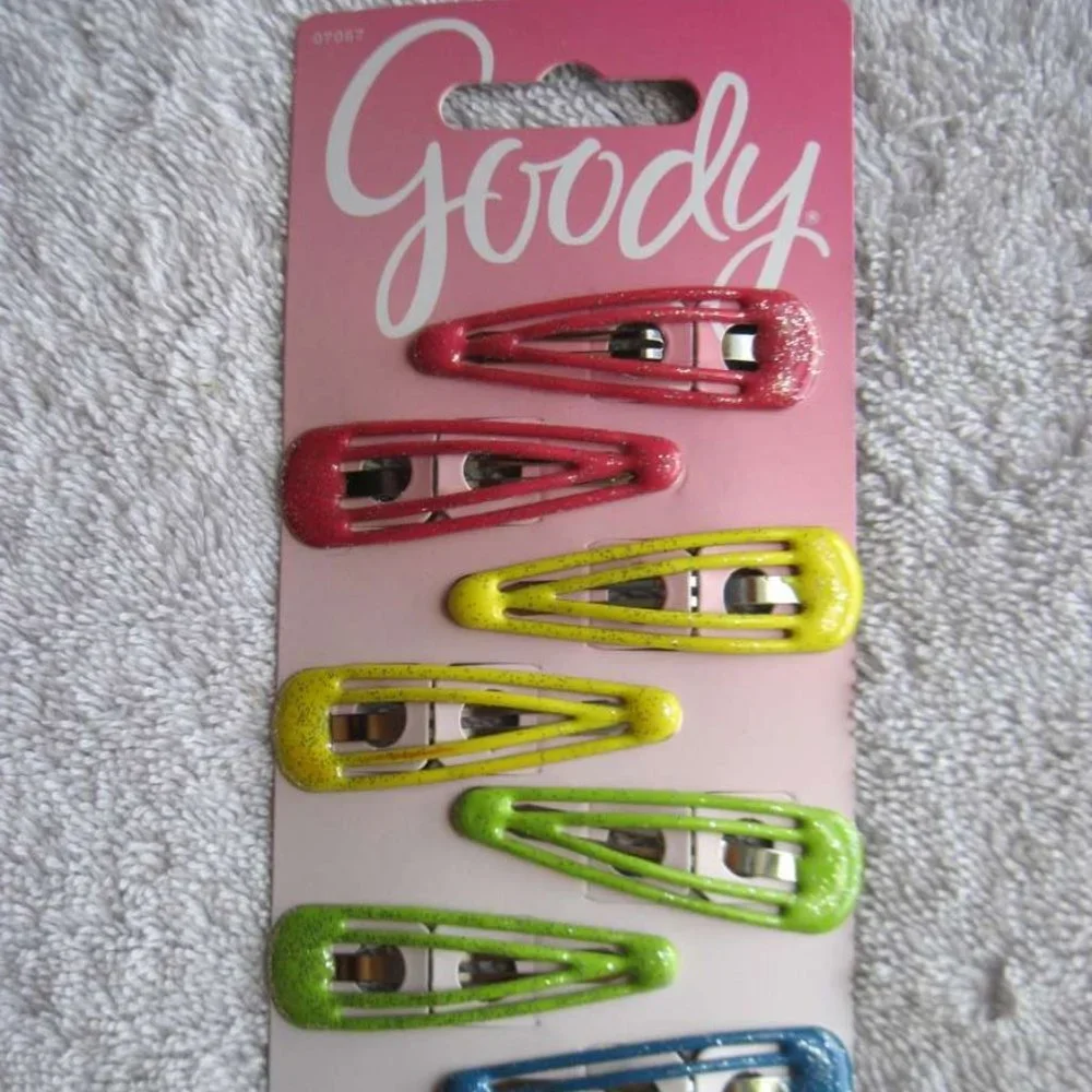 8 Goody Double Bar Glitter Epoxy Covered Metal Hair Snap Clips Blue Green Pink
